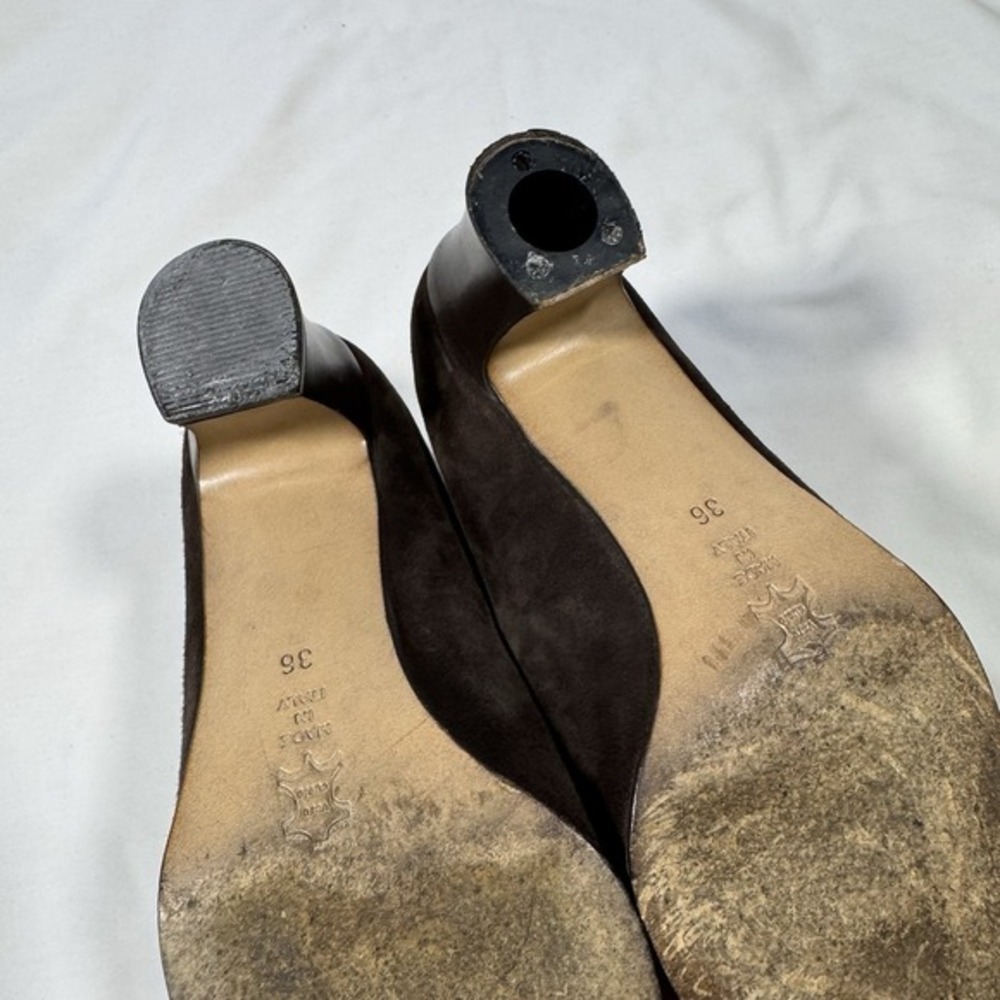 Vintage Suede Pumps Brown Block Heel 36 6 Dark Academia Fall Retro 80s 90s Italy - Picture 5 of 7